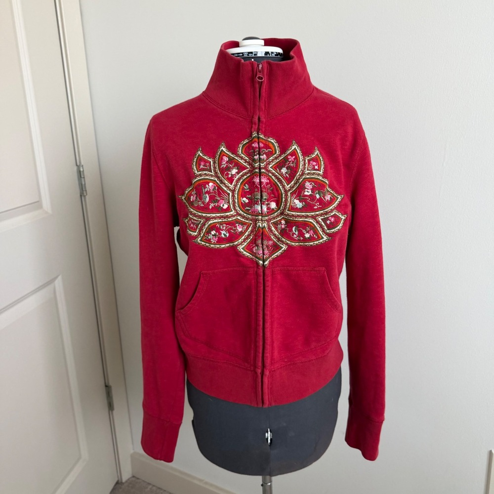 Vintage Y2K Lucky Brand Lotus Flower Zip-Front Jacket Size Medium